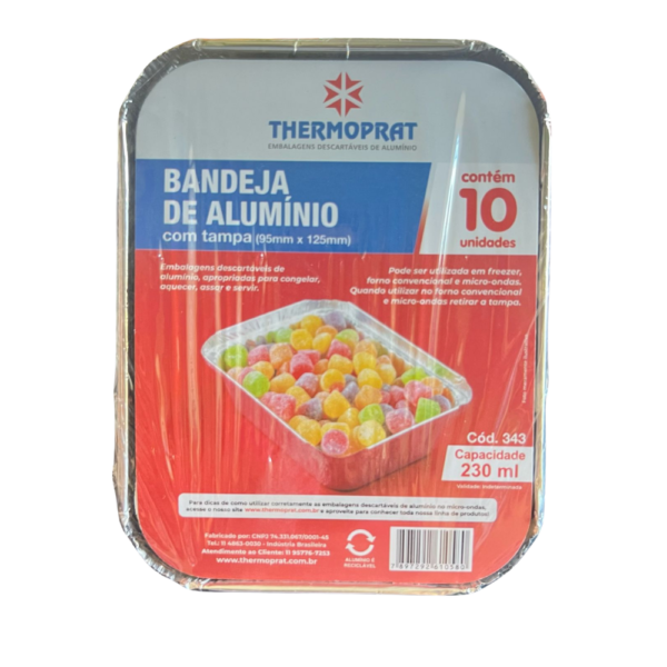 Bandeja Alumínio Retangular 230ml Tampa de papel c/10 unid Thermoprat