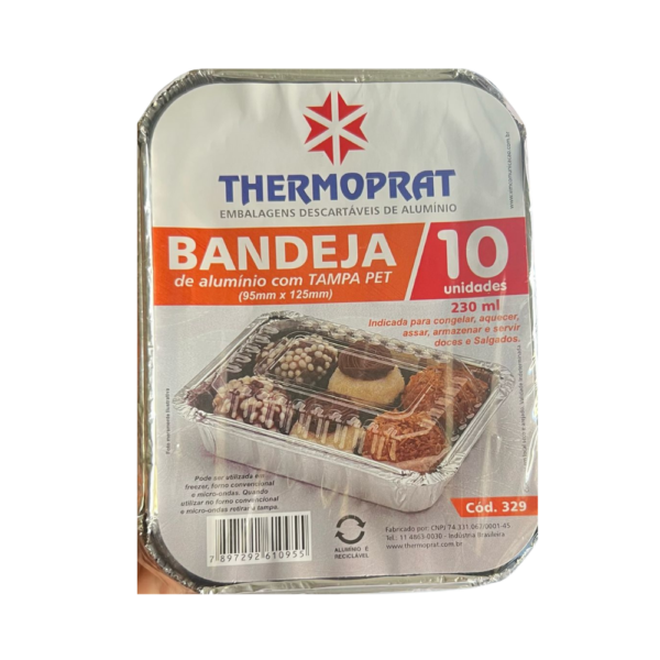 Bandeja Alumínio Retangular 230ml Tampa Pet c/10 unid Thermoprat